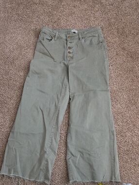 Easel Olive Green High-Rise Wide Leg Button-Front Jeans